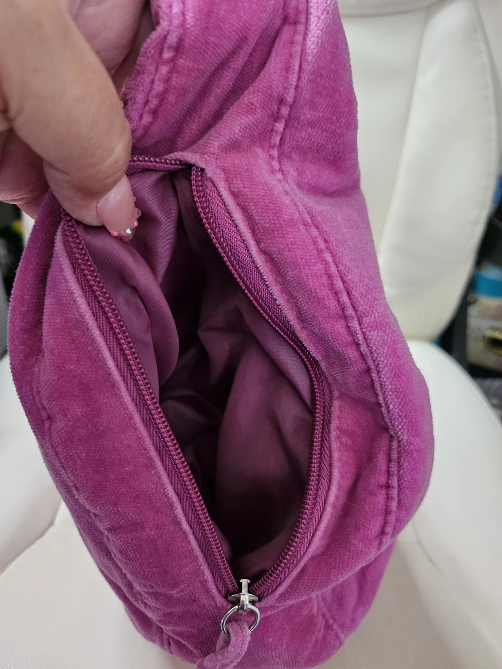 Suede-Effect Hobo Bag in Fuchsia with Eyelet Detail